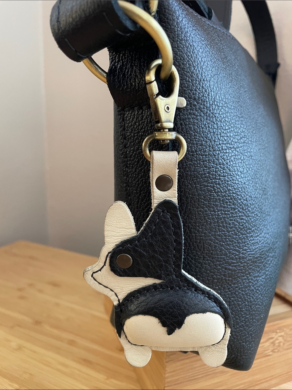 Portland Leather Goods Chester Keychain Charm in Pebbled Black/Bone